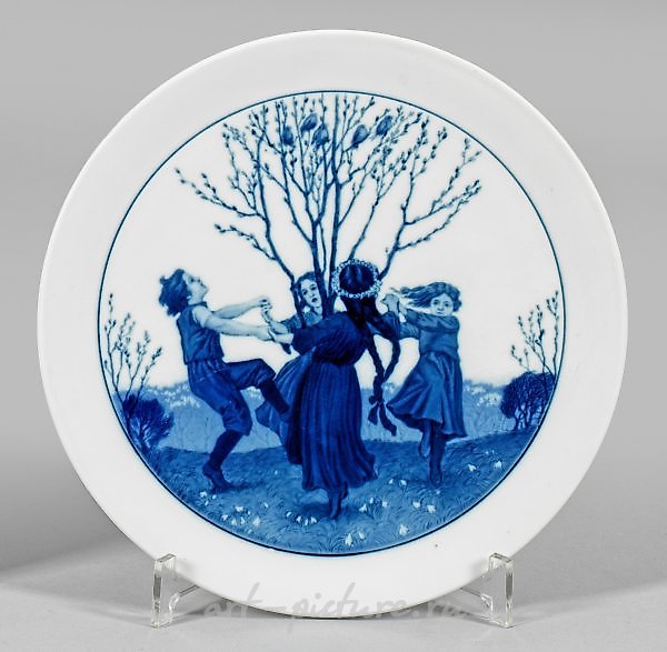 新艺术装饰盘子《儿童舞蹈》蓝色绘画