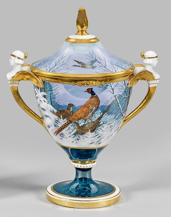 Art Deco ваза с редкой люстровой отделкой и живописью от Освальда Мирша