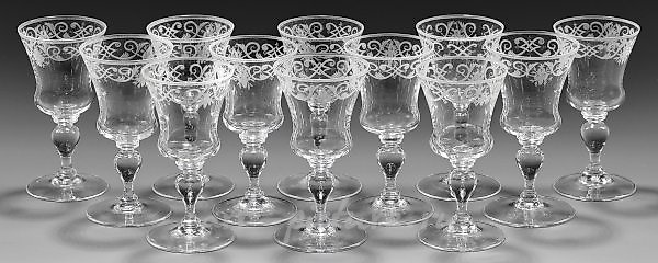Twelve Lobmeyr sherry glasses from the service number 231, "Baroque".