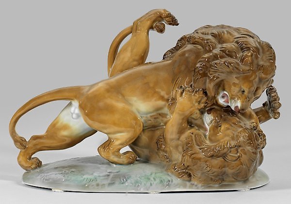 装饰艺术动物群体《斗狮》