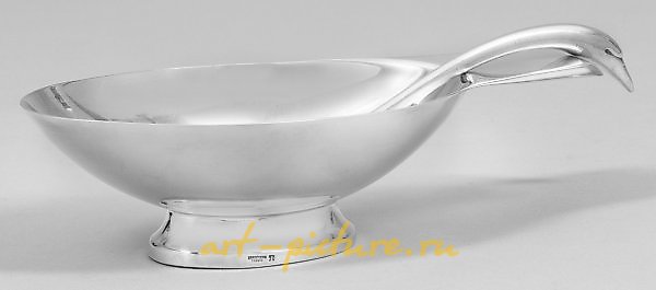 Соусник с ложкой в стиле ар-деко, покрытый серебром