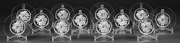 Фруктовые тарелки Val Saint Lambert: бельгийское стекло с матированным декором