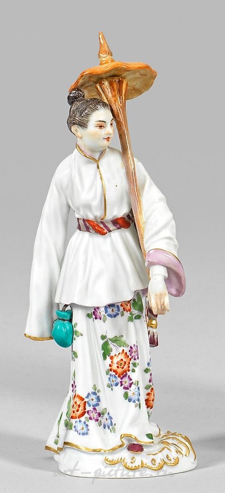 Японская женщина с зонтом: фарфоровая фигура Мейсен, восстановленная после 1973 года