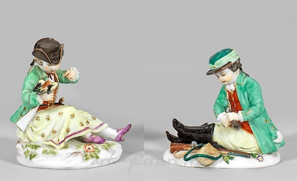 Фарфоровая пара охотников-детей: мальчик и девочка