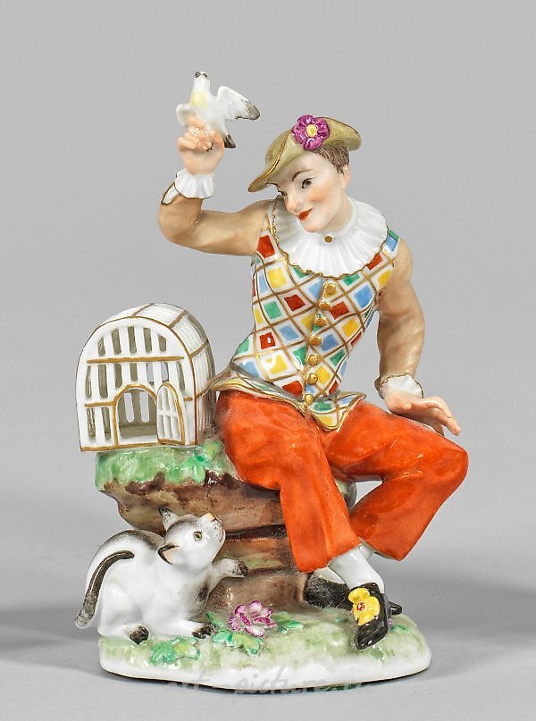 Арлекин с клеткой для птиц: фарфоровая фигурка Майсен, 1924-1934 гг.