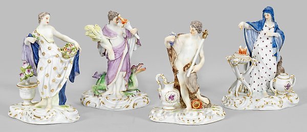 Мейссенские фигуры времен года на рокайе-рельефном постаменте