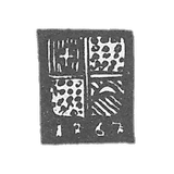 Claymo Costrom 1867 Crest and Semimonth in a shield divided into four parts