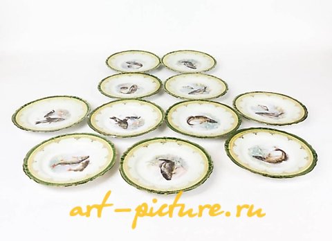 Royal Vienna Porcelain, Set of 11 Royal Vienna Porcelain Fish Plates