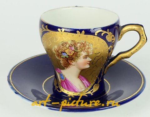 Royal Vienna Porcelain, ANTIQUE ROYAL VIENNA HAND PAINTED CUP & SAUCER