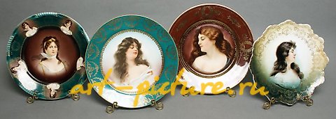 Royal Vienna Porcelain, (3) hand-painted china portrait plates, all women: (1) marke