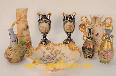 Royal Vienna Porcelain, Five porcelain vases including two Royal Bonn with hand pain...