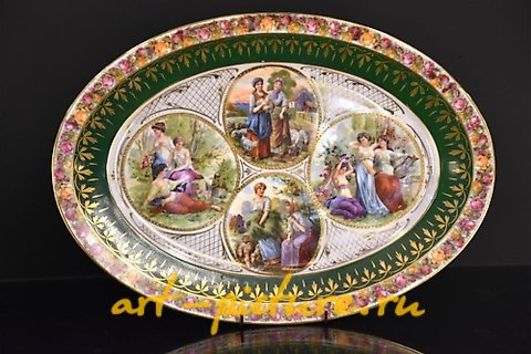 Royal Vienna Porcelain, A fine large Royal Vienna plate having hand painted panels d...