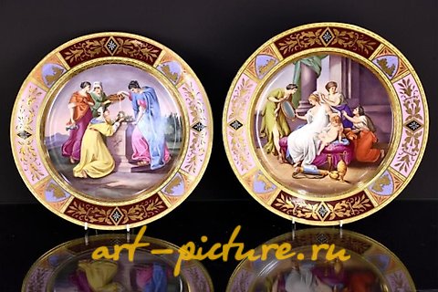 Royal Vienna Porcelain, A superb pair of hand painted 19th century Royal Vienna cabi...