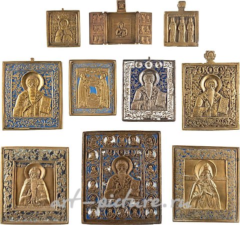 Русское серебро, ДЕВЯТЬ МЕДНЫХ ИКОН И ТРИПТИХ С ИЗОБРАЖЕНИЕМ ИЗБРАННЫХ русских СВЯТЫХ