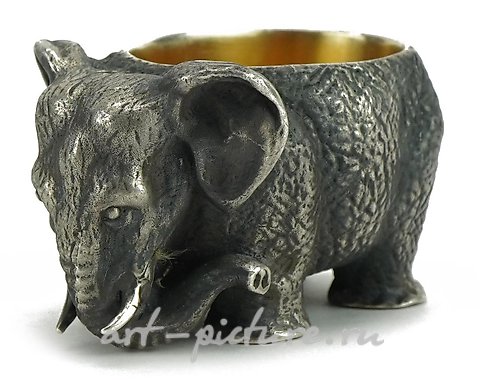 俄罗斯银, 重的银色开放式大象形状的盐瓶