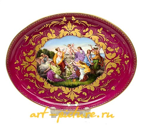 Royal Vienna Porcelain, Royal Vienna Hand Painted Porcelain Tray Amor am Pranger