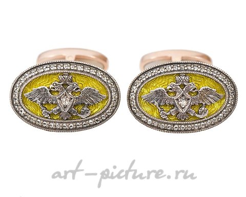 俄罗斯银, 一对古董椭圆形俄式帝国风格的袖扣