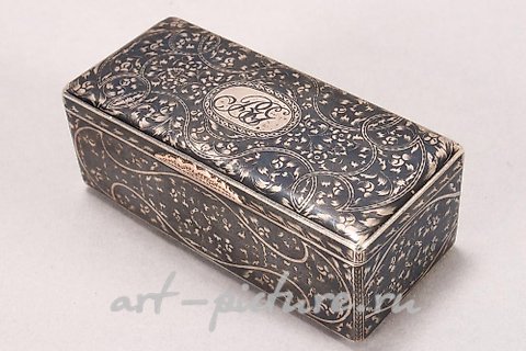 Русское серебро, Русская серебряная табакерка 19 века с чернью