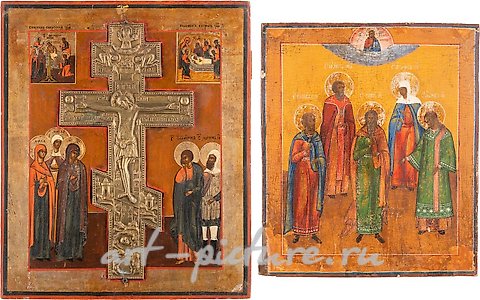 Русское серебро, Икона, изображающая пять избранных святых, и очень большая икона, изображающая распятие.