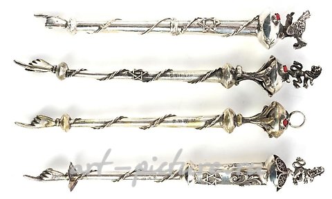 Русское серебро, Лот из 4 антикварных русских еврейских серебряных указателей Торы