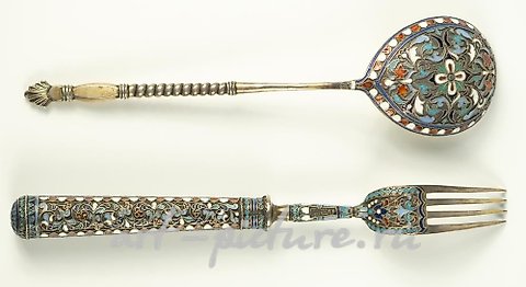 俄罗斯银, 一套勺子和叉子。