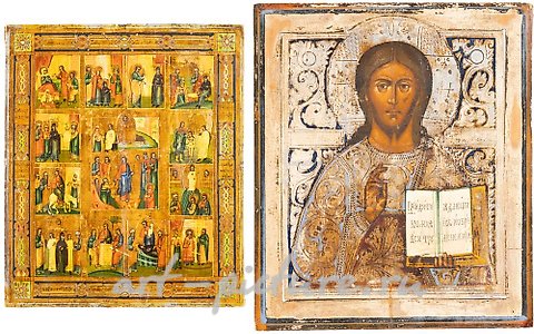 Русское серебро, Две иконы, изображающие Христа Пантократора и Святого Георгия.