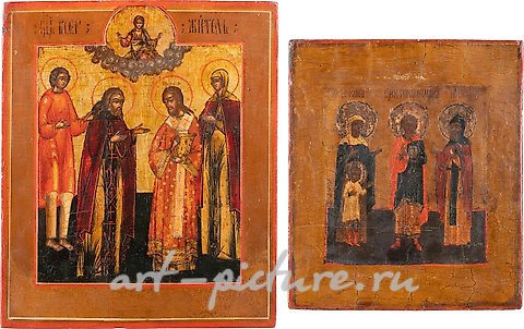 Русское серебро, Две иконы, изображающие выбранных святых. Россия, 18-19 век.