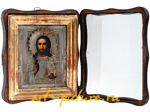Russian silver, RUSSIAN CHRIST ICON IN SILVER RIZA AND KIOT FRAME