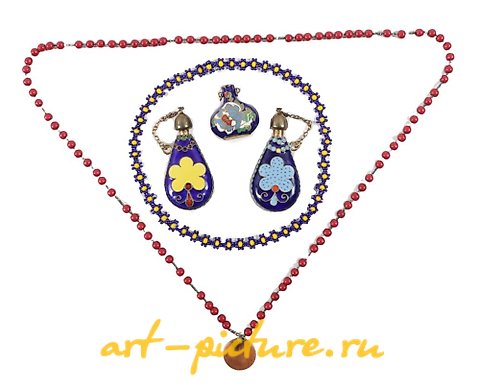 Russian silver, Colorful beaded necklaces and bracelet 5pc group: 19 3/4"L (50cm)