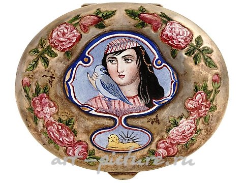 Russian silver, RUSSIAN 88 GILT SILVER WOMAN PORTRAIT ENAMEL BOX