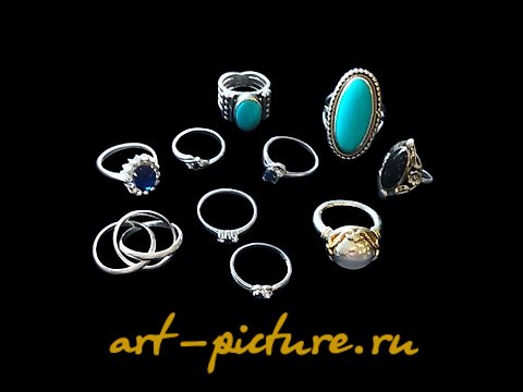 俄罗斯银, 10个不同的银戒指。包括两颗蓝宝石和立方氧化锆...