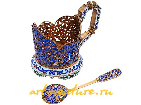 俄罗斯银, 茶杯底座带勺子