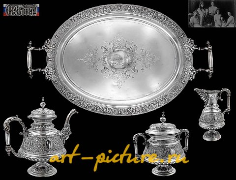 俄罗斯银, 19世纪俄罗斯银茶具，84个样品，3300克