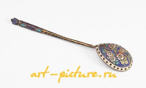 俄罗斯银, 俄罗斯勺子，约1900年。银和珐琅制成。有印记...