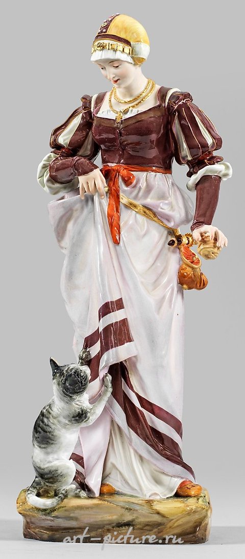 大型稀有的服装人物雕塑作品《持猫的女士》