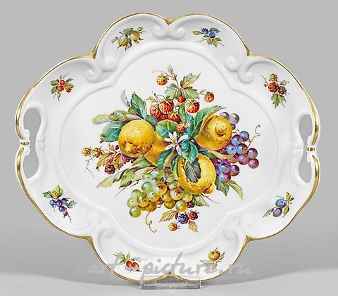 "Ornamental tablet with fruit and flower painting in the style of"