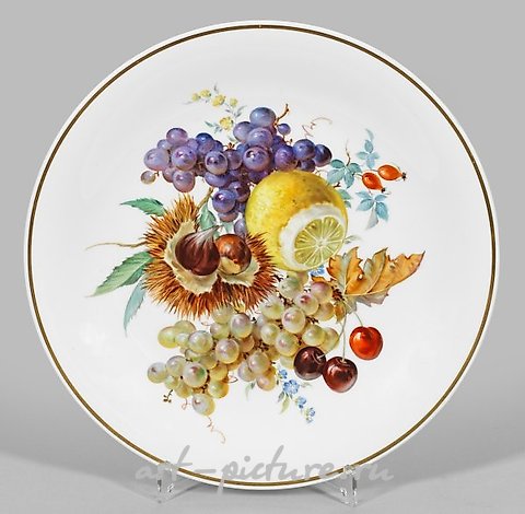 "Large wall plate with fruit decoration in the style of"