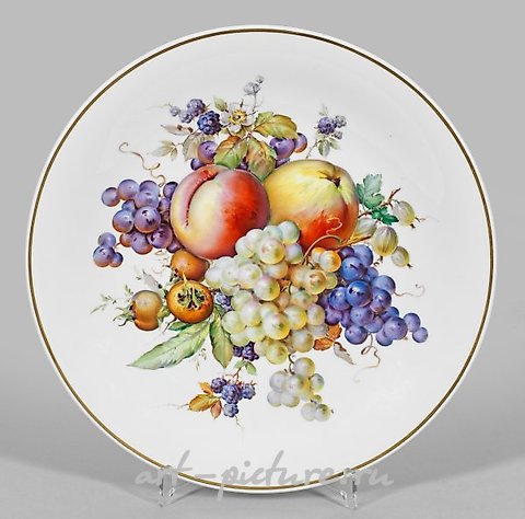 "Large wall plate with fruit decoration in the style of"