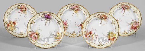 Five soup plates with watercolor painting.