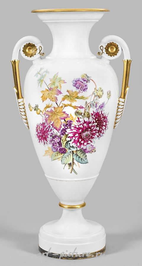 Large decorative vase by KPM Berlin with floral decoration.