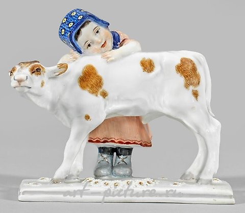 Art Nouveau Figure "Girl with Calf"