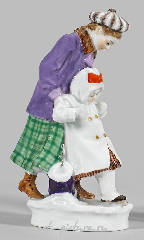 Art Nouveau Figure Group "The First Ice Skating"

In this exquisite Art Nouveau figure group, titled "Der erste Schlittschuhlauf" in German, the artist captures a delightful moment of youthful joy and innocence. The scene depicts a group of individua