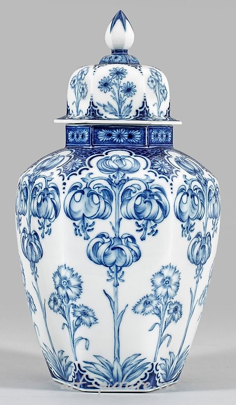 "Jugendstil - Lid Vase with Decor "Turk's Cap Lilies and