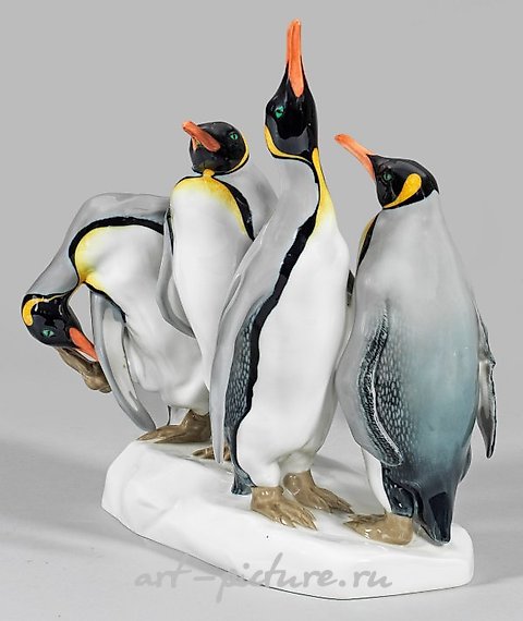 Art Nouveau Animal Group "Four King Penguins"