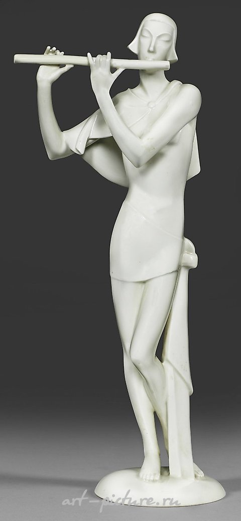 Art Deco Figure "Flute Player"

This exquisite Art Deco figurine, entitled "Flute Player," captivates the viewer with its elegant and refined aesthetic. Crafted with meticulous attention to detail, this sculpture showcases the harmonious fusion of fo