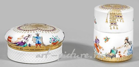 Two lidded boxes with the decoration "1001 Nights"
