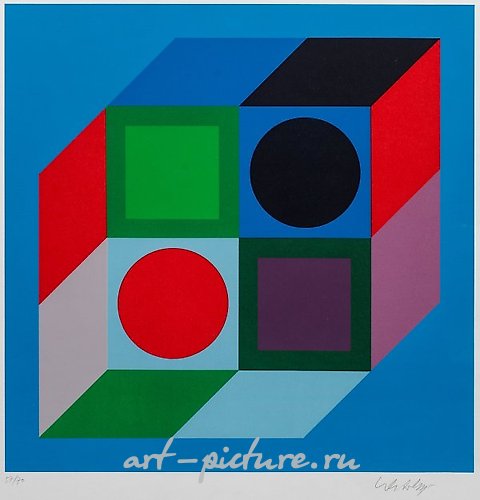 Victor Vasarely was a Hungarian-French artist who is considered one of the pioneers and leading figures of the Op Art movement. Born in 1906 in Pécs, Hungary, Vasarely's artistic journey began with his studies at the Mühely Academy in Budapest. He la