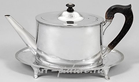 Elegant Empire teapot on a display stand.