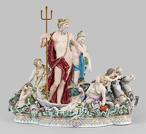 Impressive, multipart Meissen figurine group "Neptune and