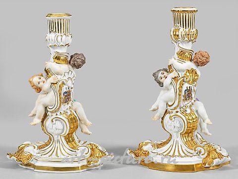 A couple of magnificent Meissen table candelabras with